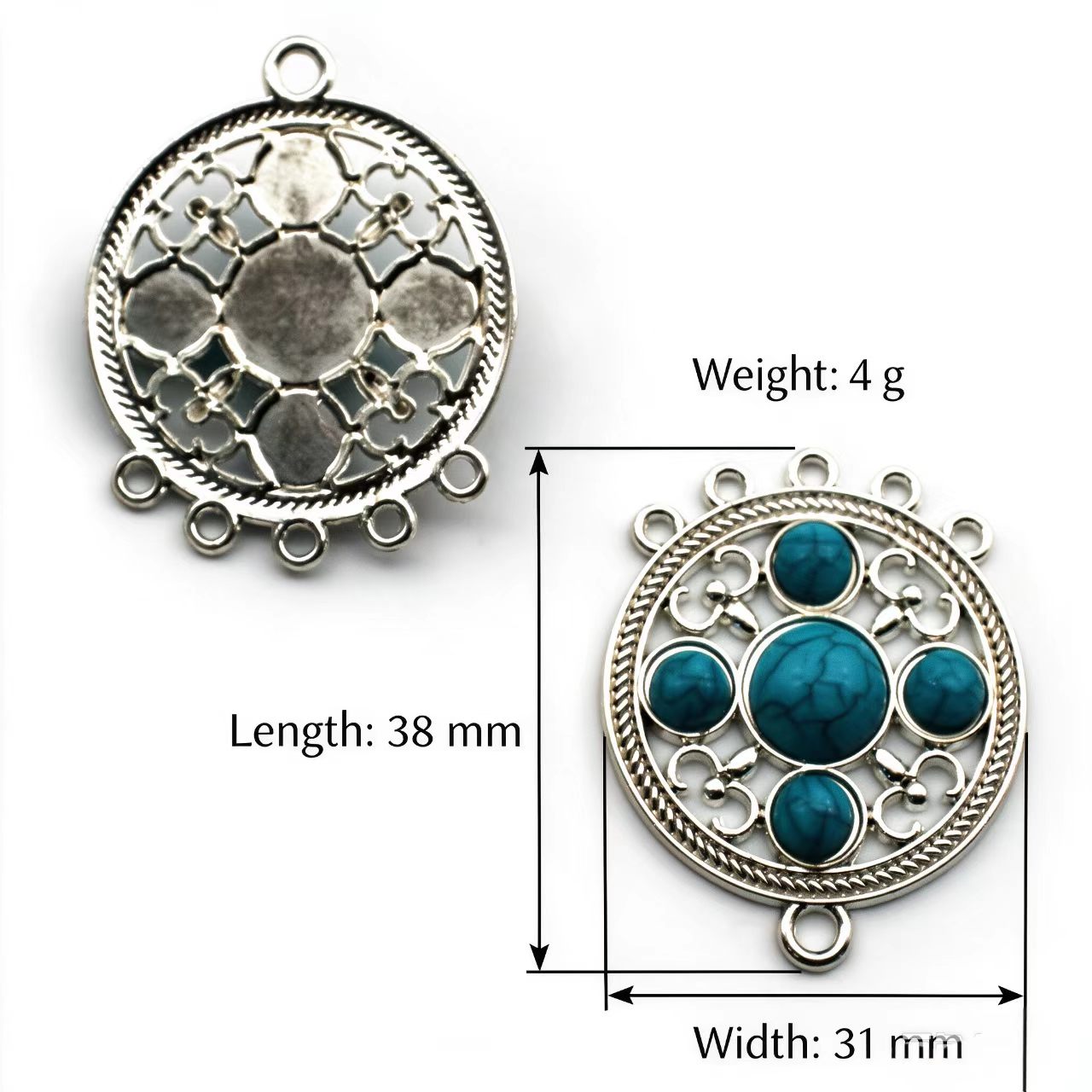 Ethnic Fashion Style - 10Pcs 31x38mm Ethnic Style Round Turquoise