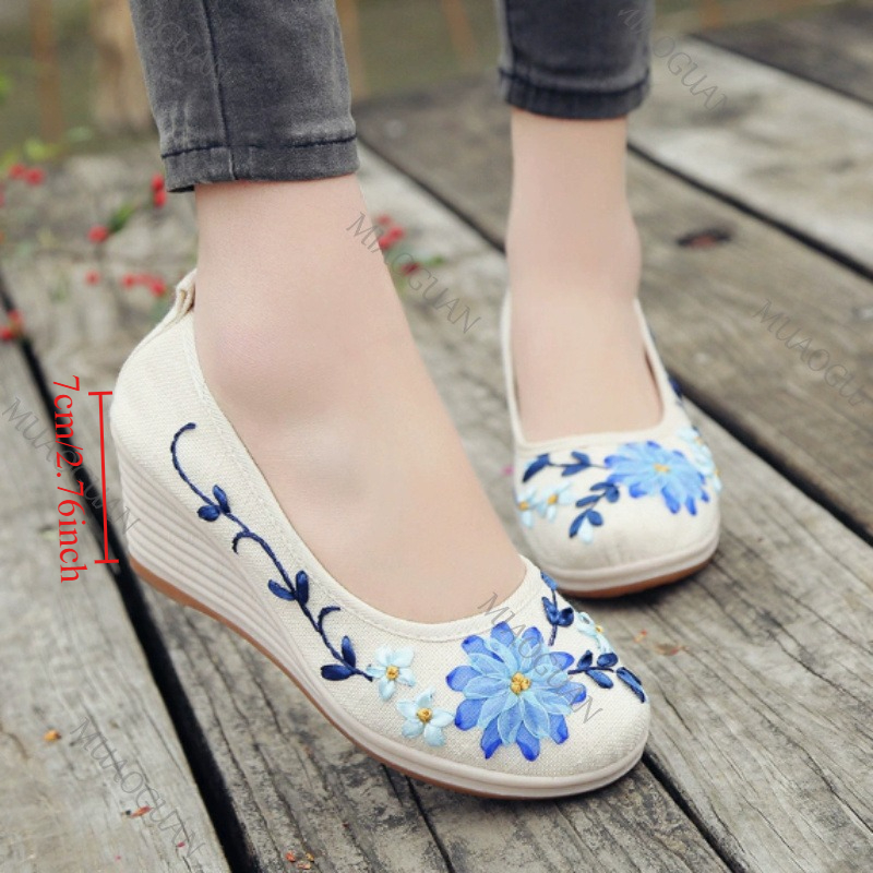 Ethnic Fashion Women - Embroidered Women Comfort Wedge Platform Shoes
