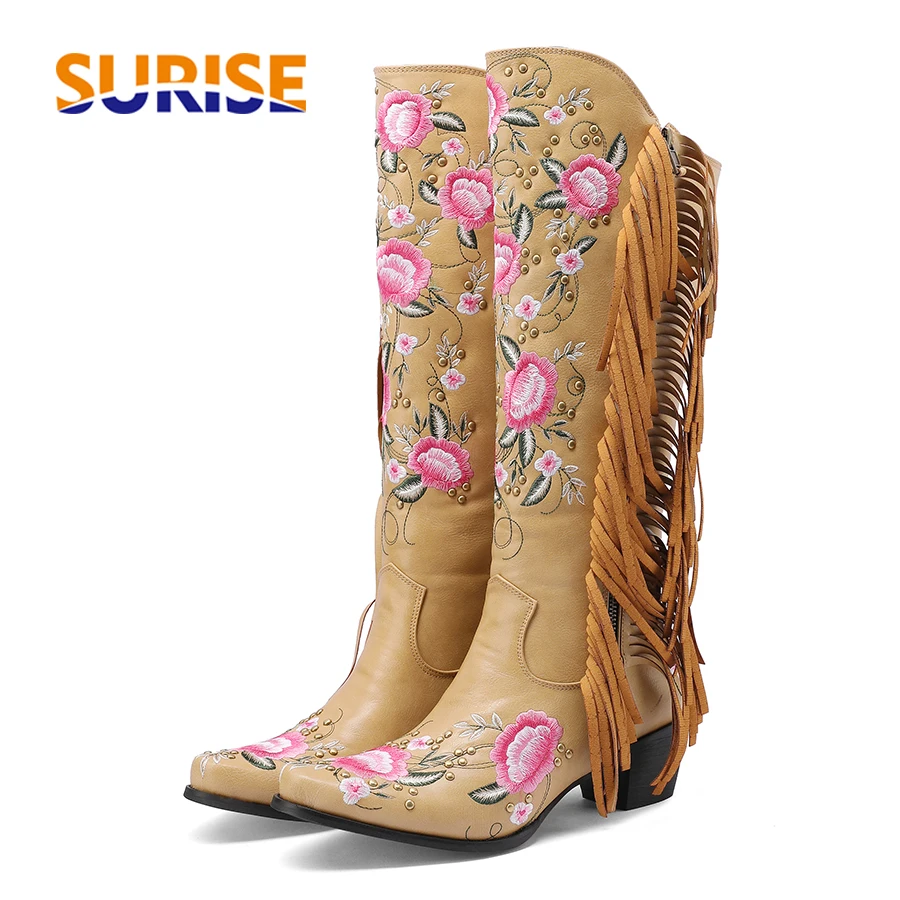 Ethnic Fashion Women - Fashion Embroidery Flower Western Knee High