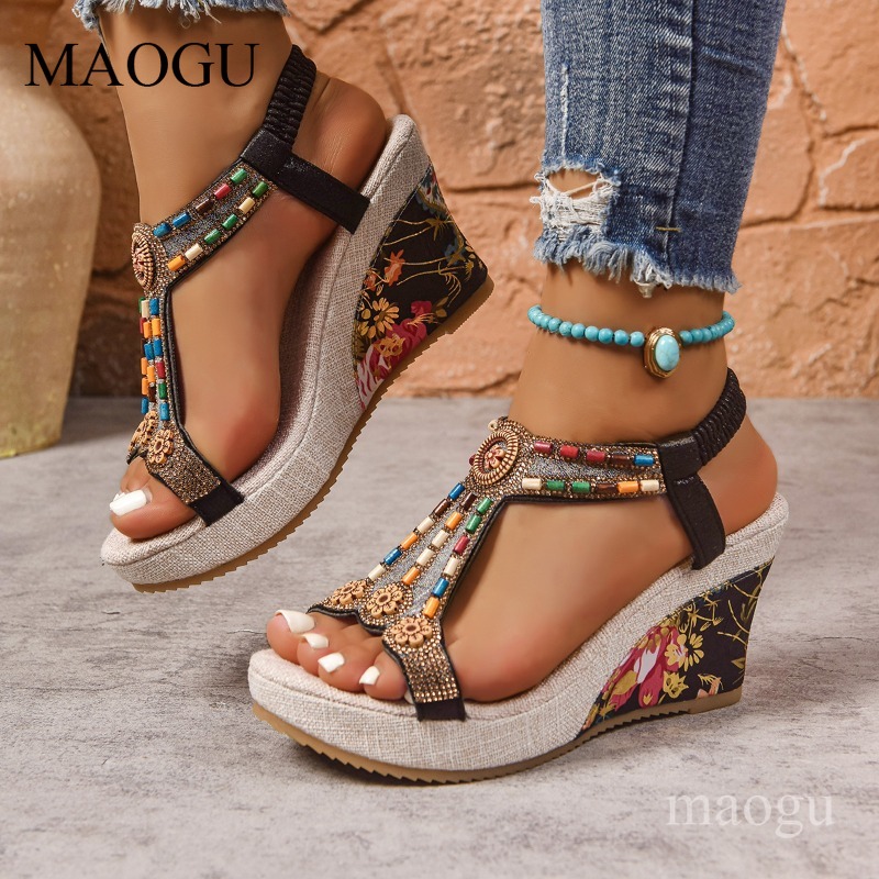 Boho Beaded Floral Wedge Sanda - огляд і ціна Ethnic Fashion Women
