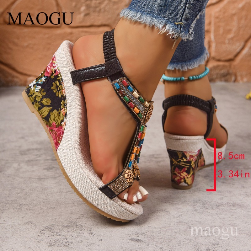 Boho Beaded Floral Wedge Sanda - огляд і ціна Ethnic Fashion Women